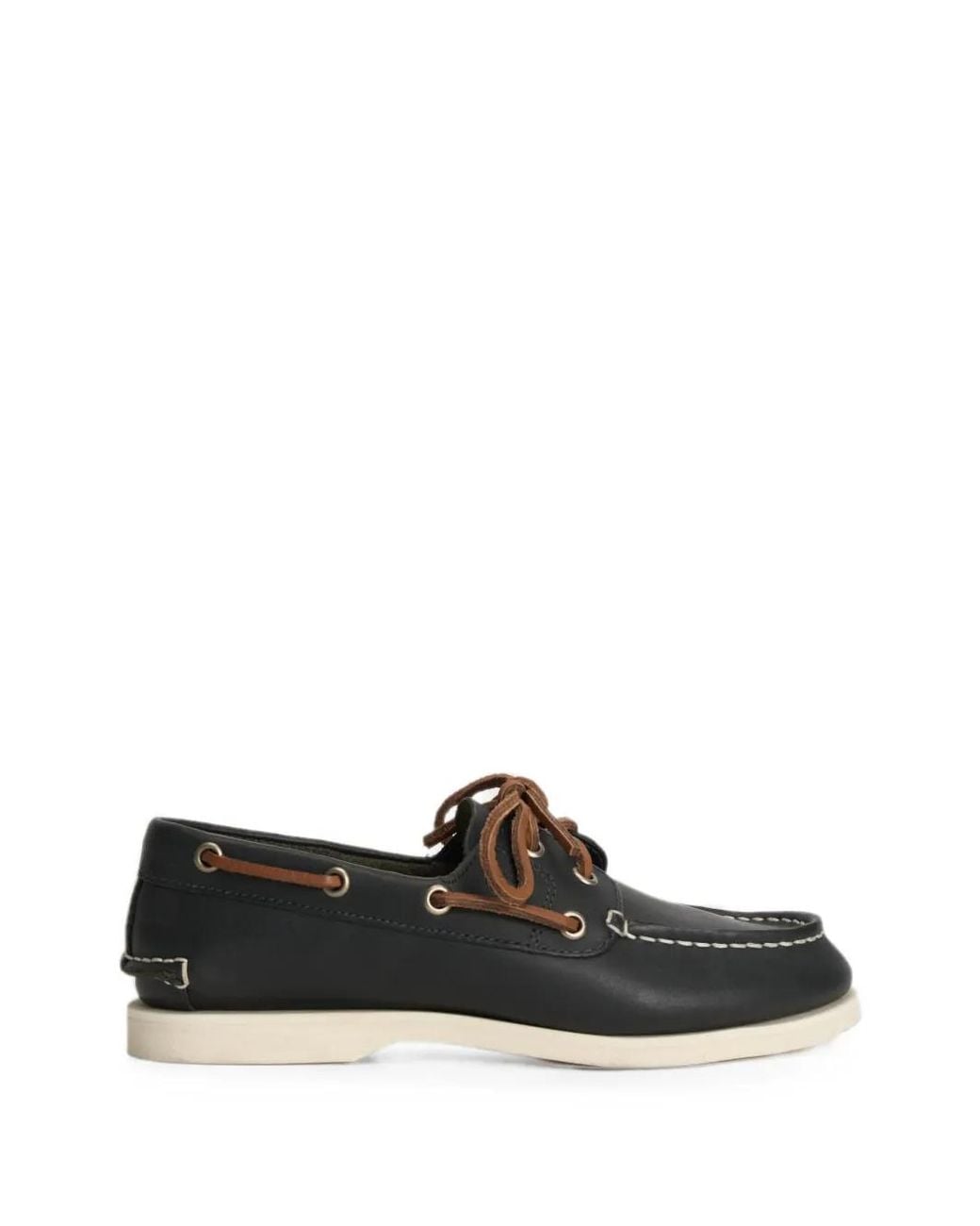 Timberland Black Contrast-Stitch Lace-Up Boat Shoes