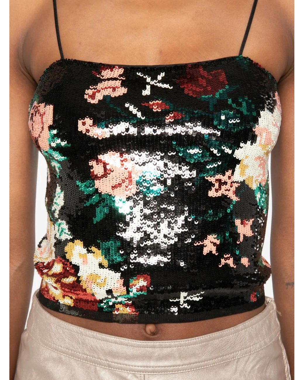Forte_forte Black Sequin-Embellished Floral-Pattern Top