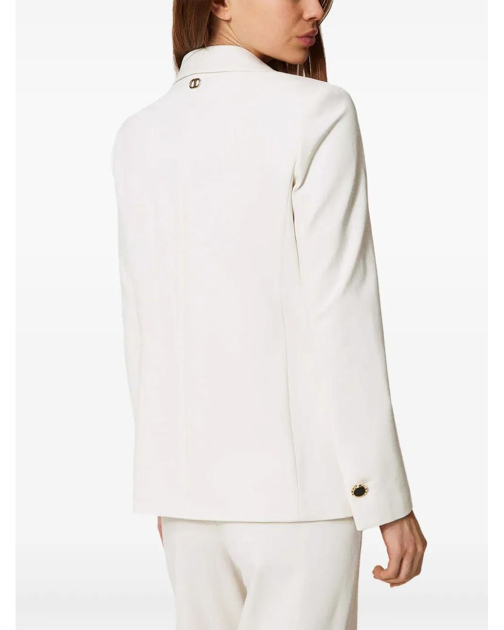 Twinset White Jewelled-Buttons Double-Breasted Blazer