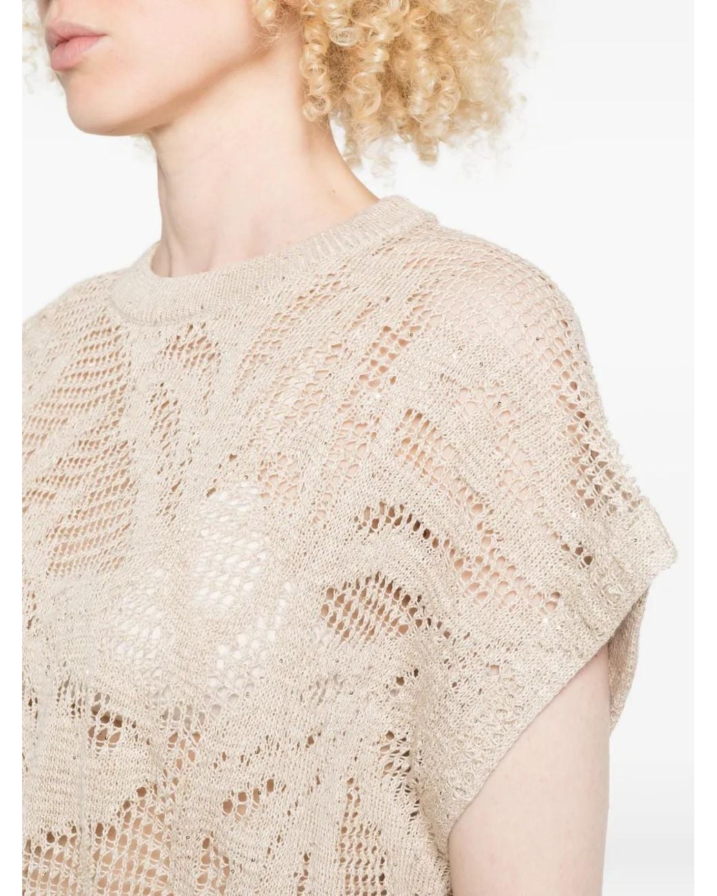 Brunello Cucinelli Natural Dazzling Water Lilies Knit T-Shirt