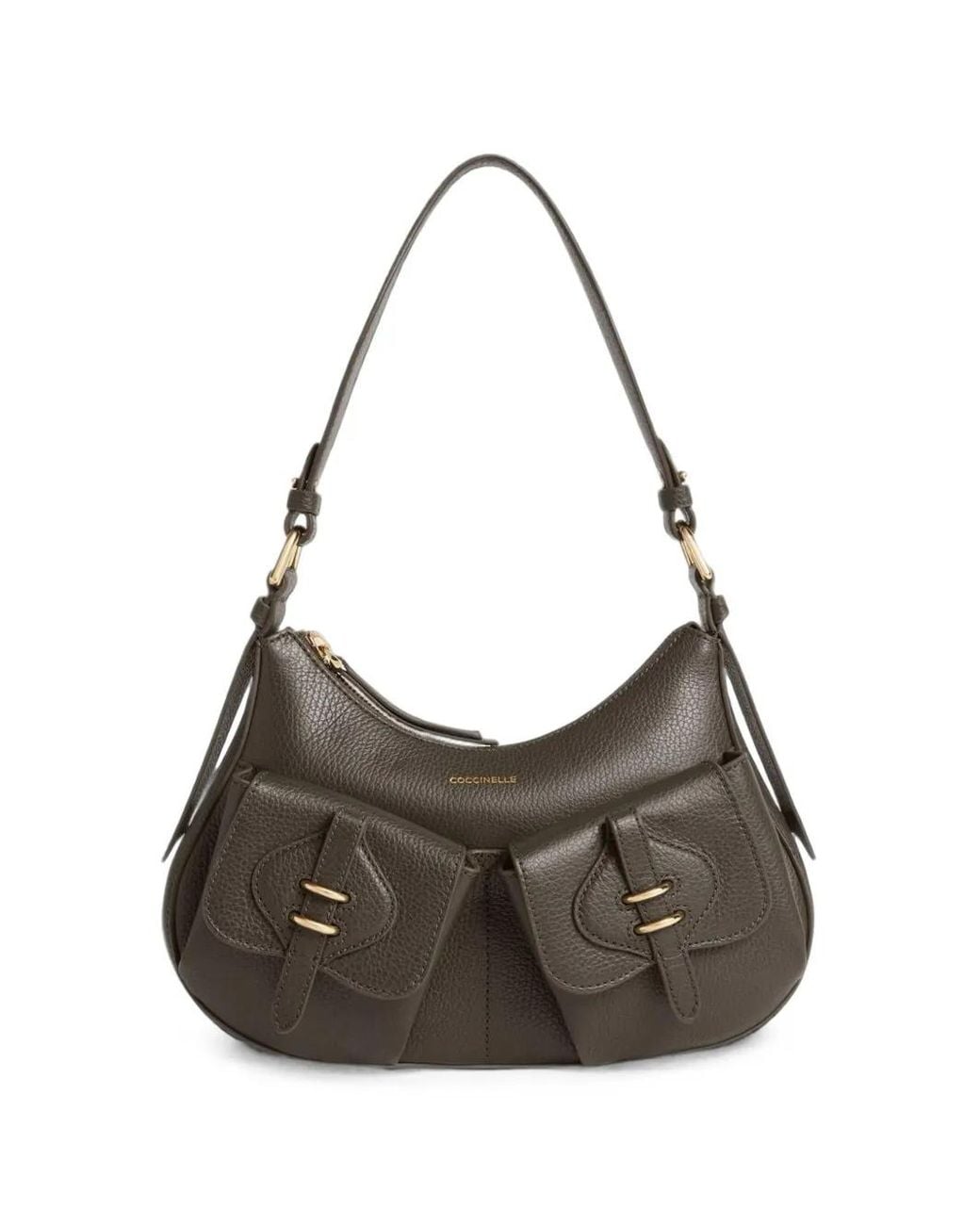 Coccinelle Gray Small Mavery Pocket Leather Shoulder Bag