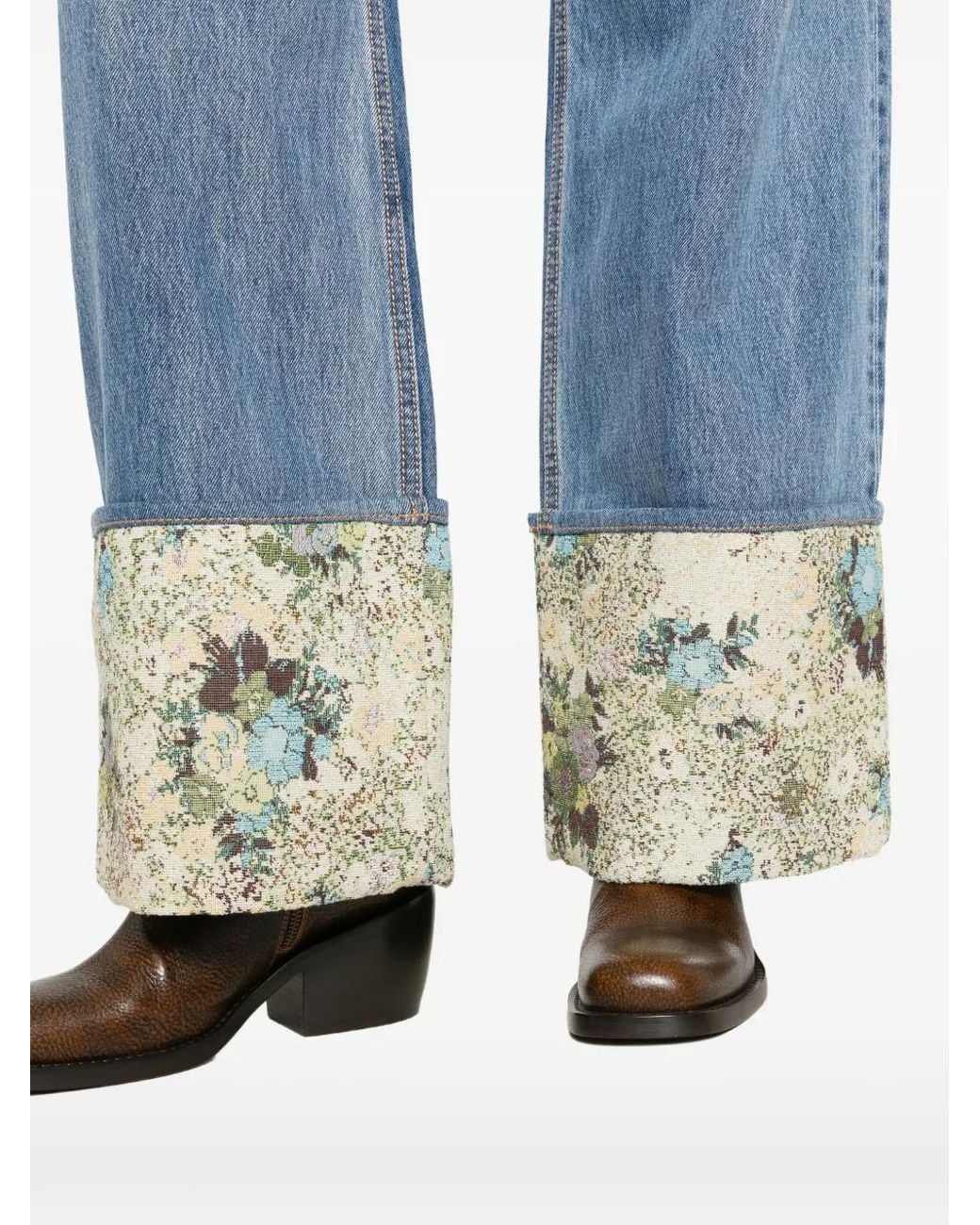 ALÉMAIS Blue Marcel Floral-Print Tapestry-Cuff Jeans
