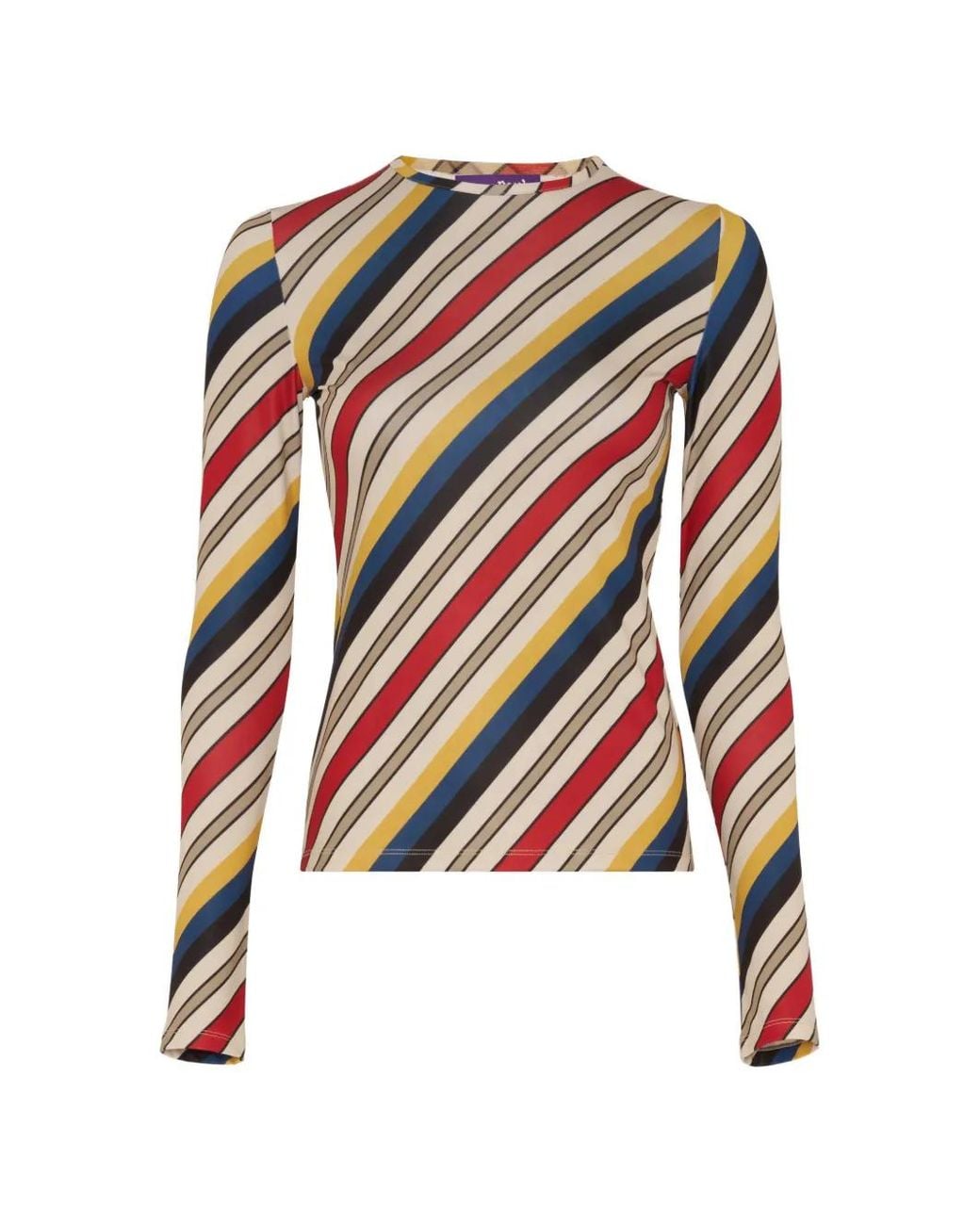 Jean Paul Gaultier Red Jersey-Lycra Long-Sleeves Crew Neck Printed Retro Stripe