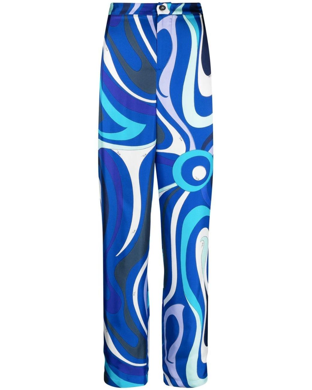 Emilio Pucci Marmo print Silk Wide leg Trousers in Blue Lyst