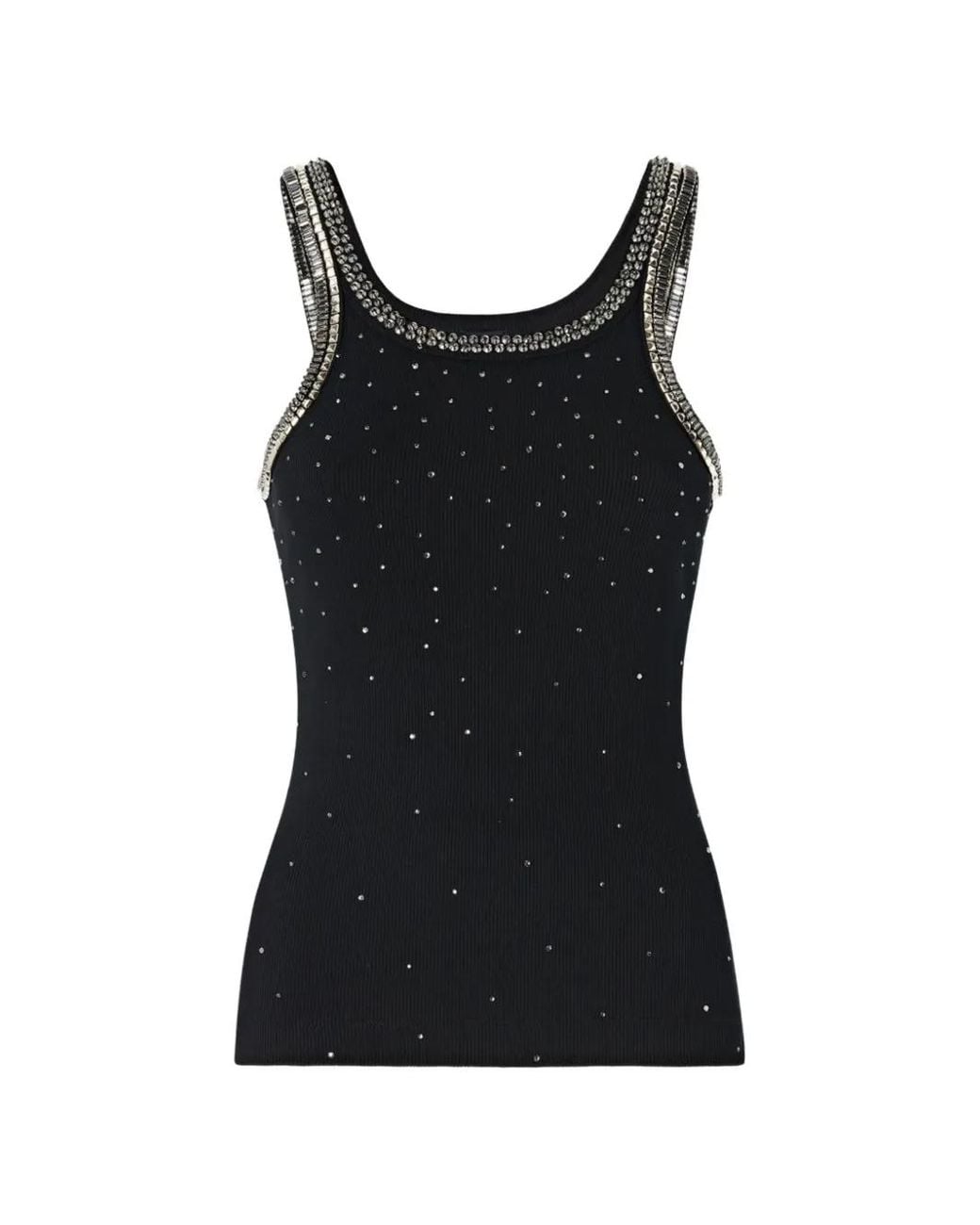 Pinko Black Ribbed Top With Bejewelled Embellishment