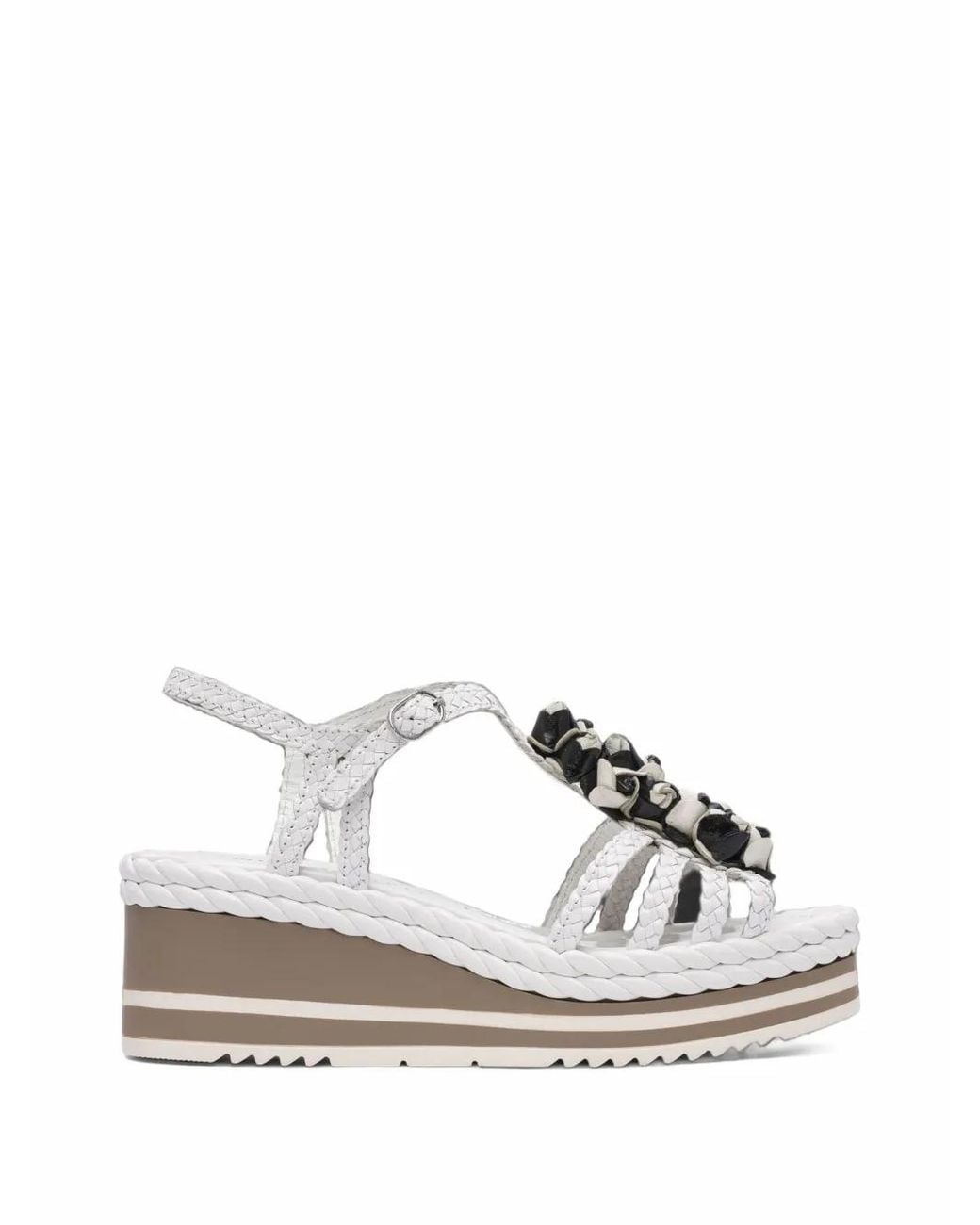 Pons Quintana White Floral-Embellished Braided Leather Sandals