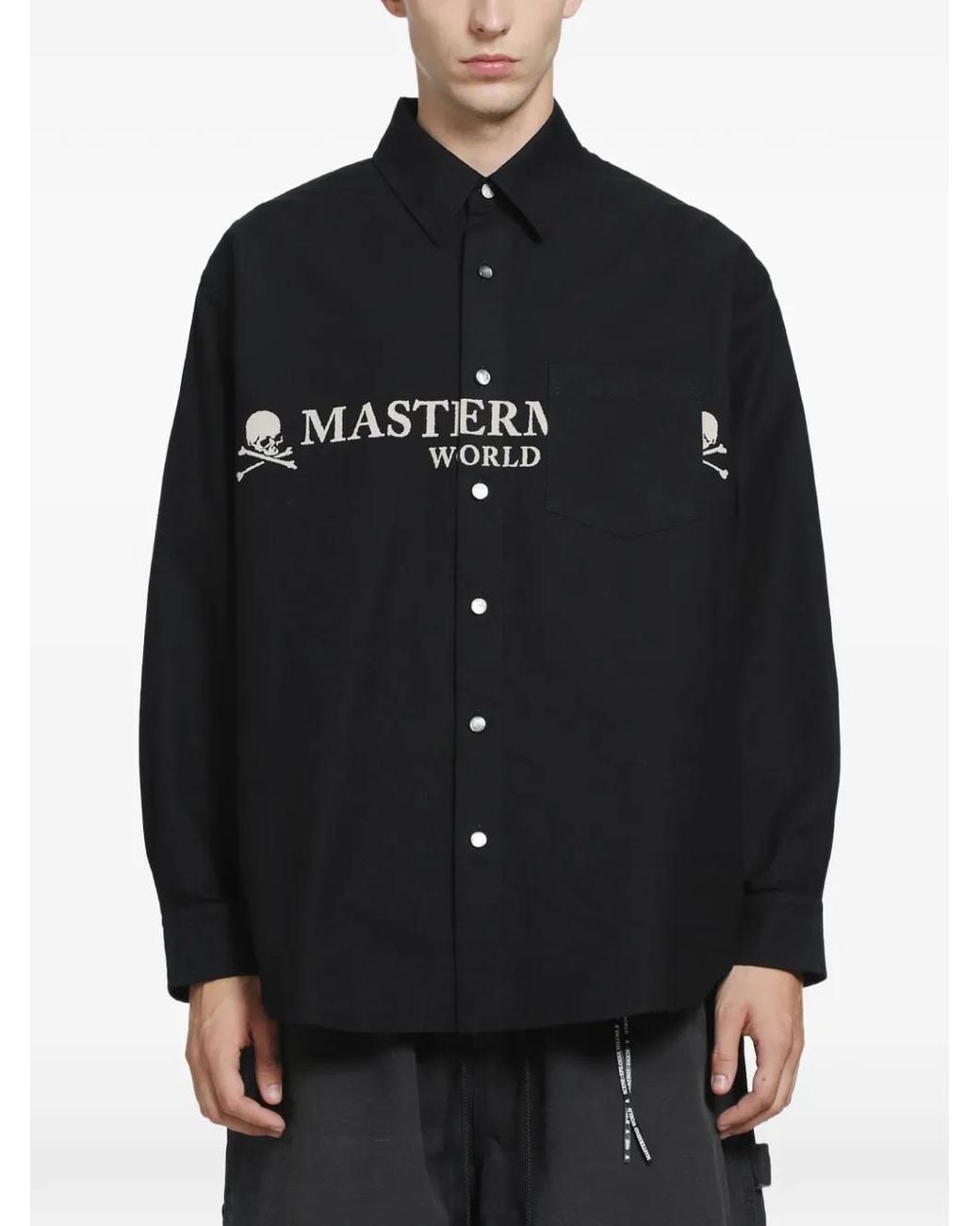 MASTERMIND WORLD Black Logo-Print Cotton Oxford Shirt for men