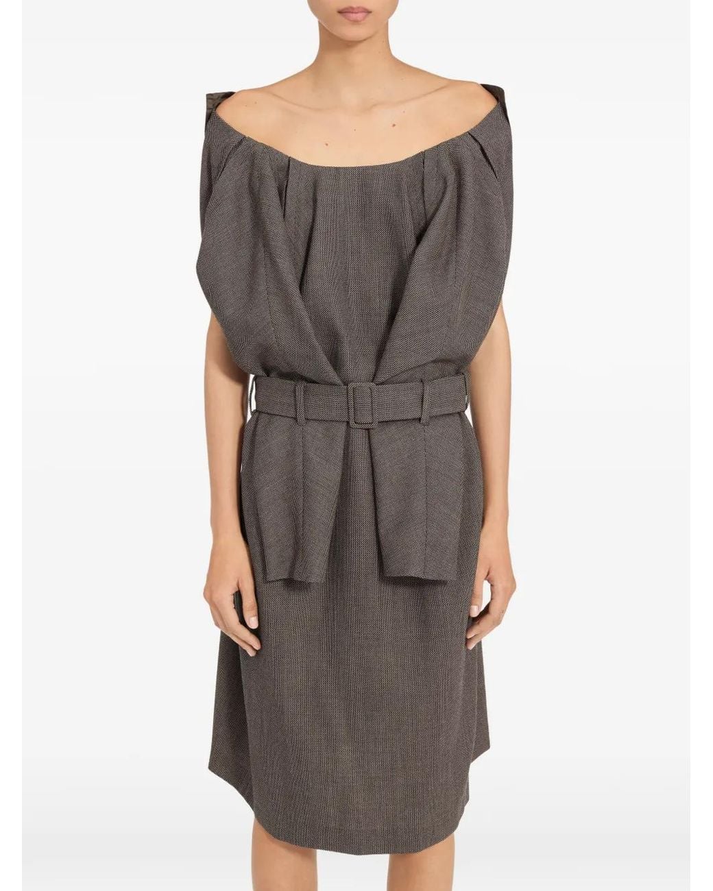 MM6 by Maison Margiela Gray Belted Draped Midi Dress