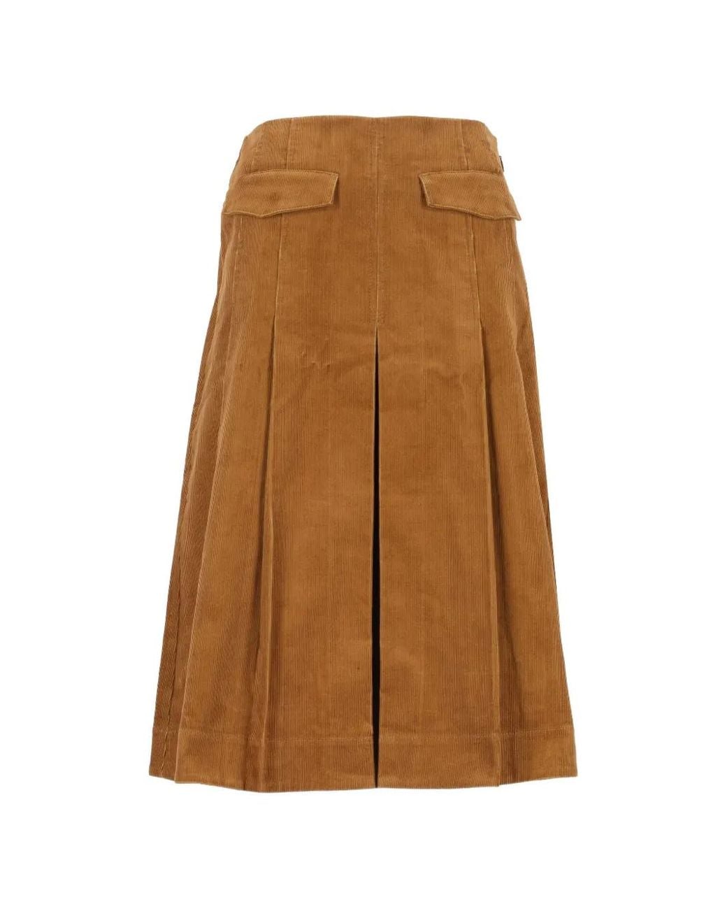 Tory Burch Brown Corduroy Pleated Skirt