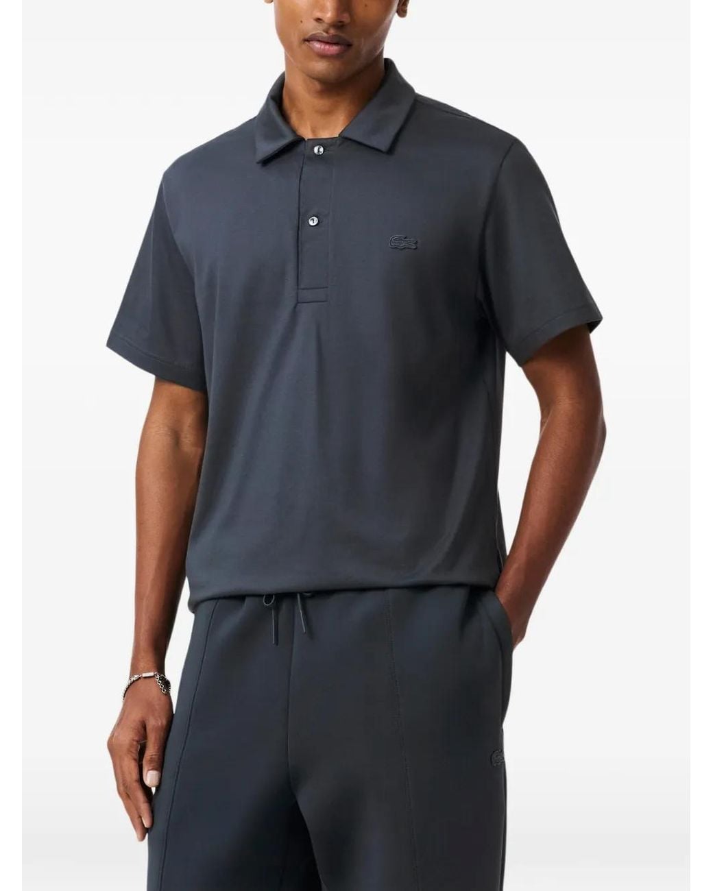 Lacoste Blue Paris Classic Fit Open Neck Embroidered Polo for men