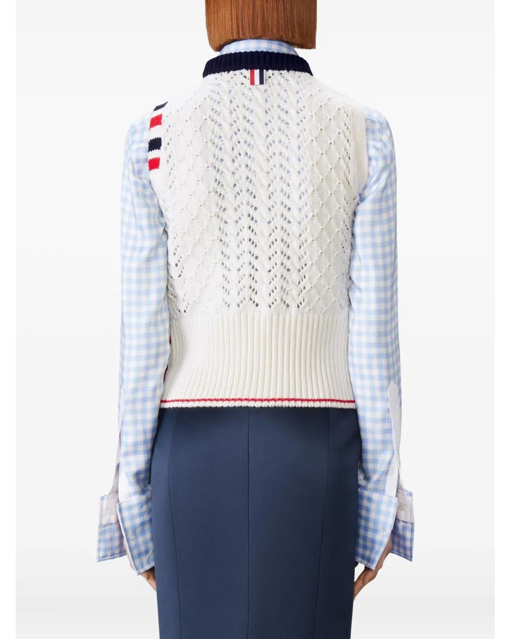Thom Browne White Cable Pointelle Stitch Merinowool 4-Bar Shell Top