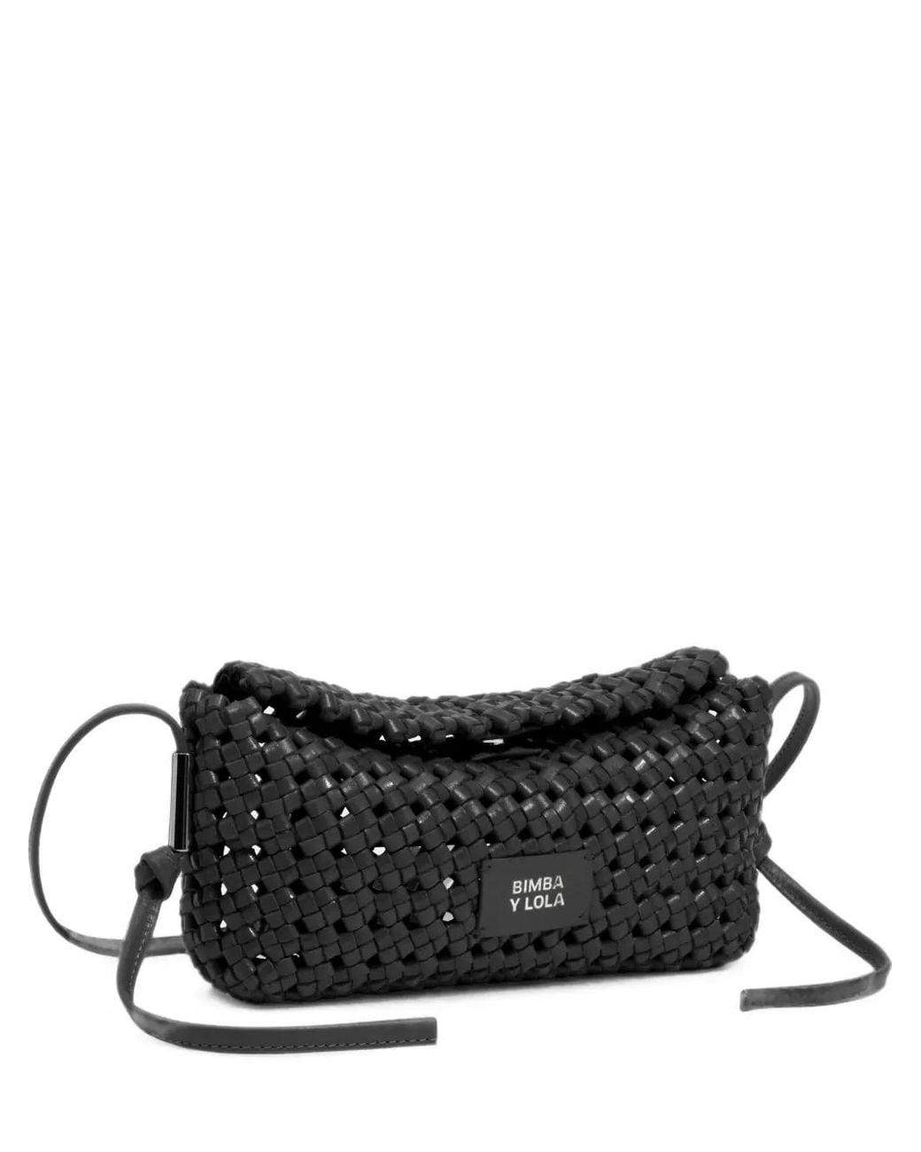 Bimba Y Lola Black Plaited-Leather Mini Crossbody Bag