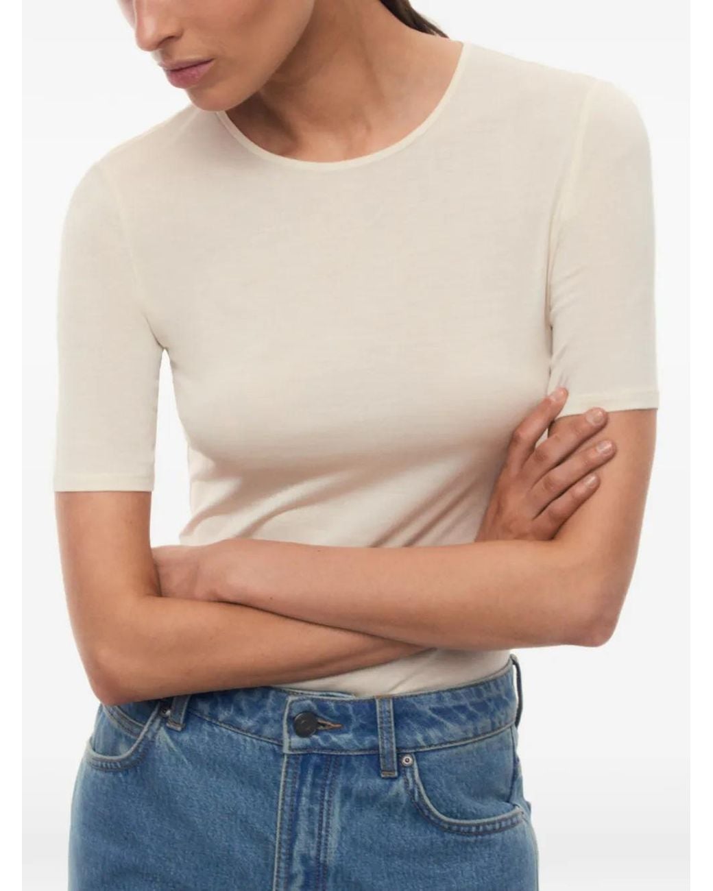 12 STOREEZ White Cassiopeia Silk T-Shirt