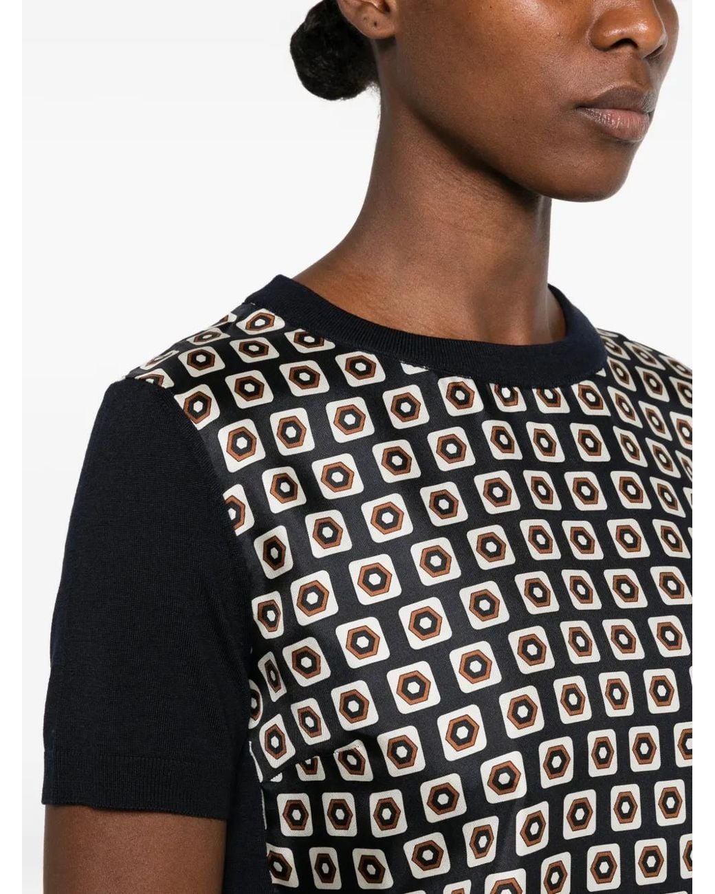 Max Mara Black Geometric-Print Short-Sleeve Sweater