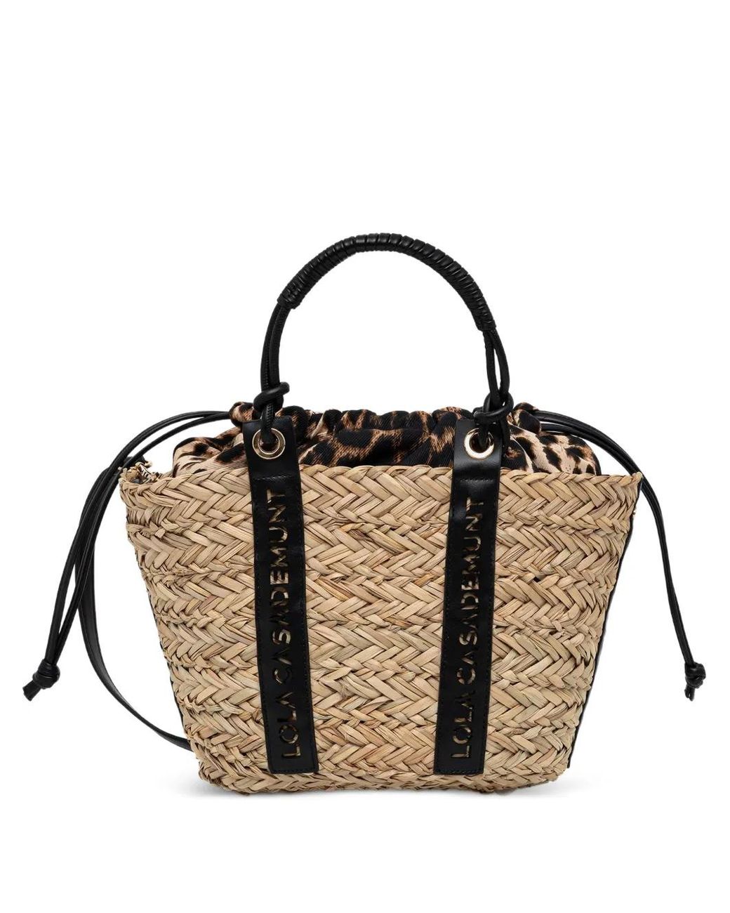 Lola Casademunt Black Leopard-Print Interwoven Tote Bag