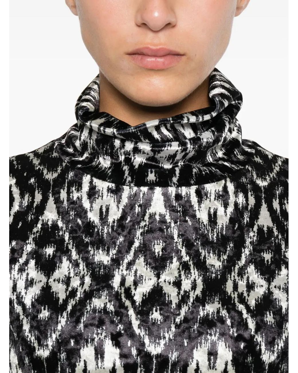 Pierre Louis Mascia Black Ikat-Pattern Turtleneck Top