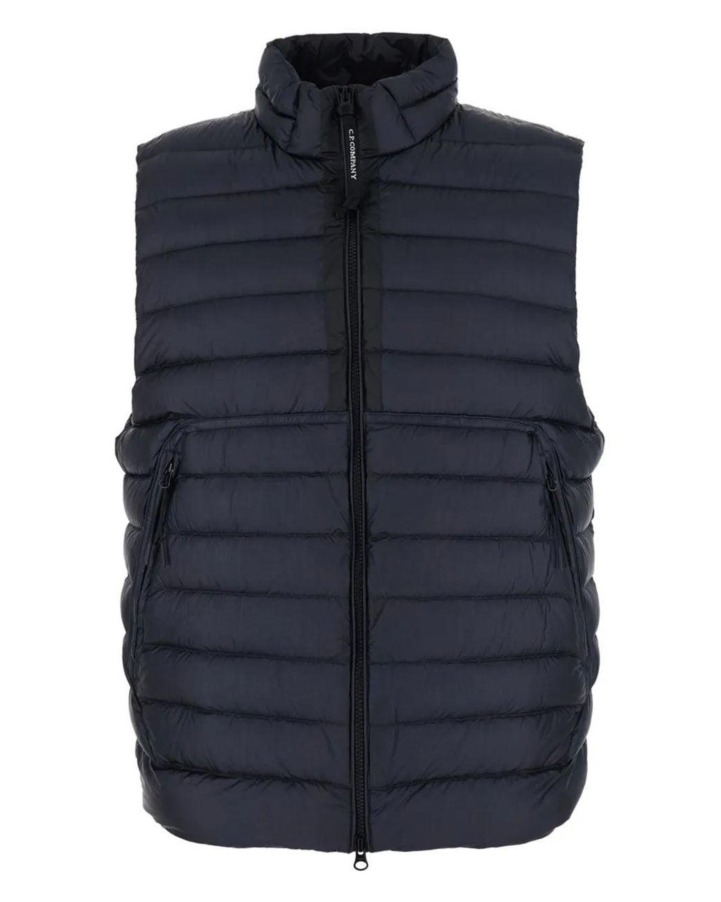 C P Company Blue Vest With Mock Neck And Logo Plaque On The Side for men