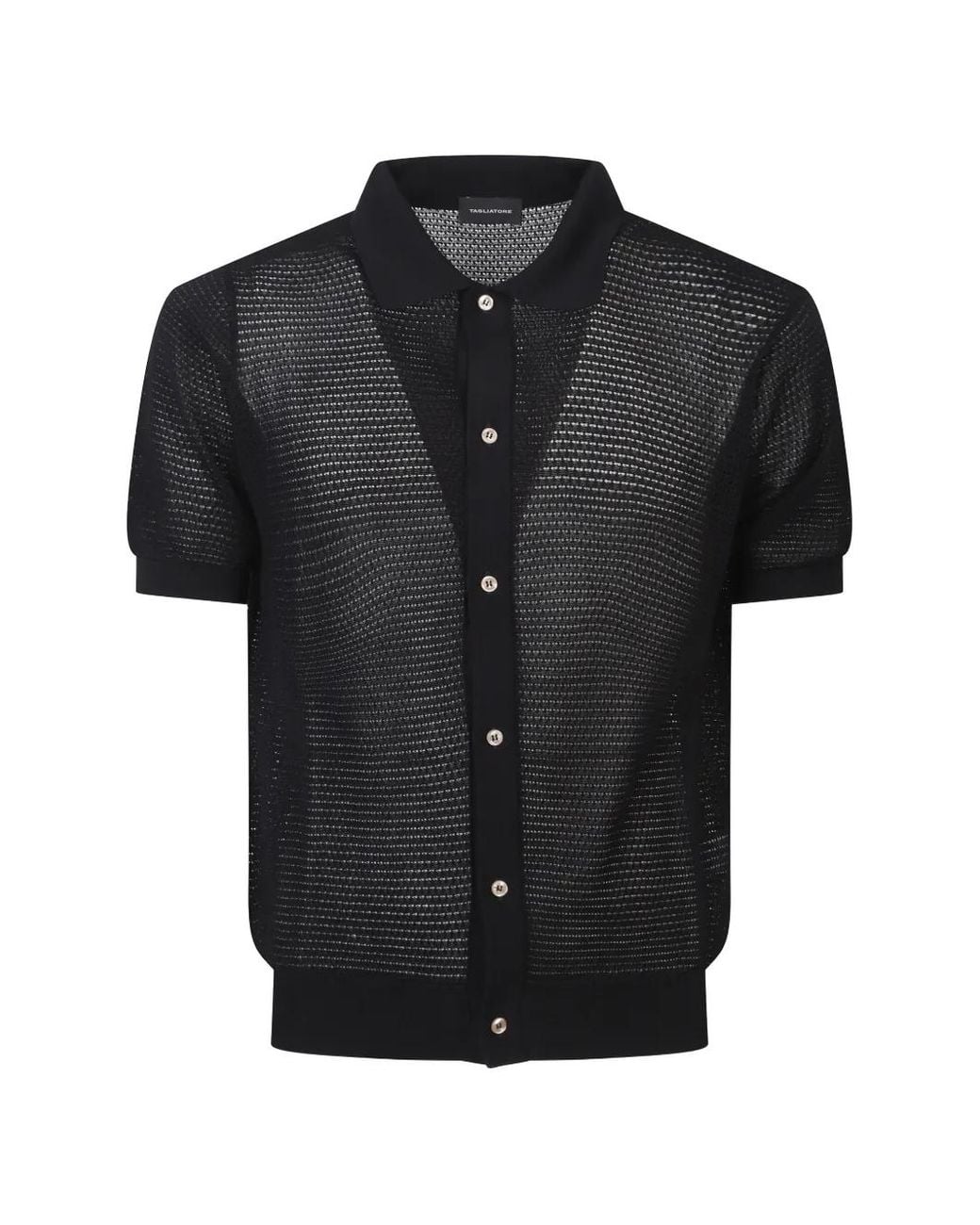 Tagliatore Black Knit Shirt With Button Closure And Ribbed Collar for men