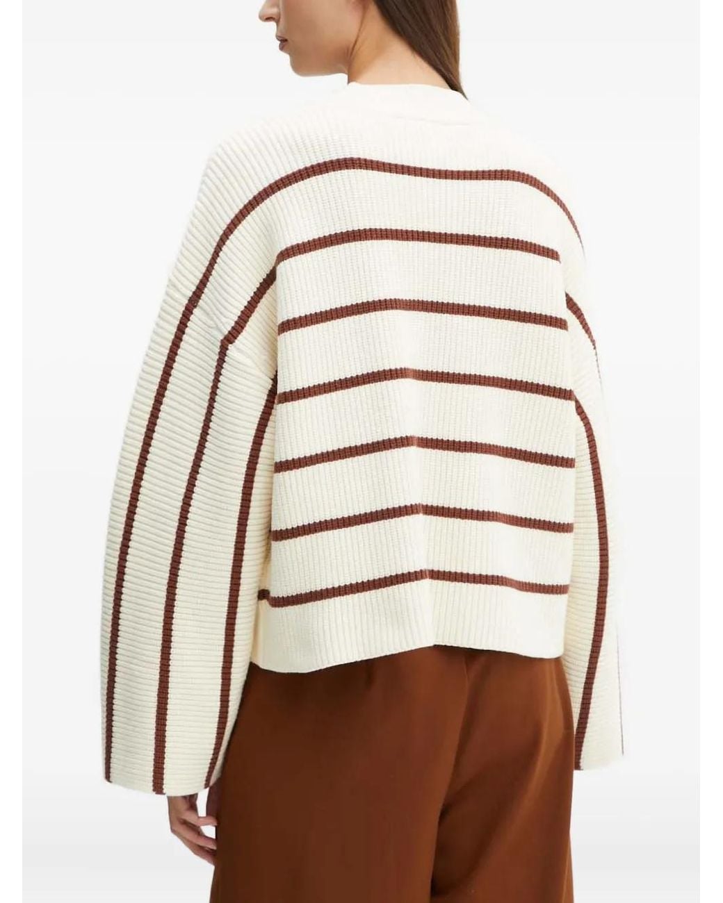 Gestuz Natural Striped V-Neck Sweater