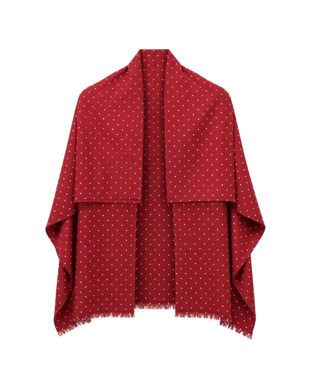 Benetton Red Polka-Dot Frayed Scarf