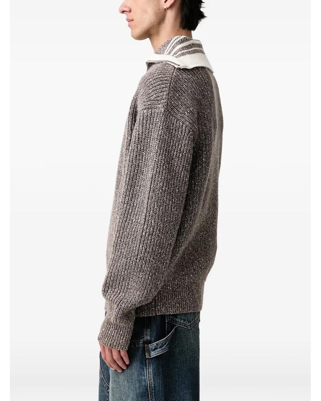 Filling Pieces Gray Quarter-Zip Chunky-Knit Sweater for men