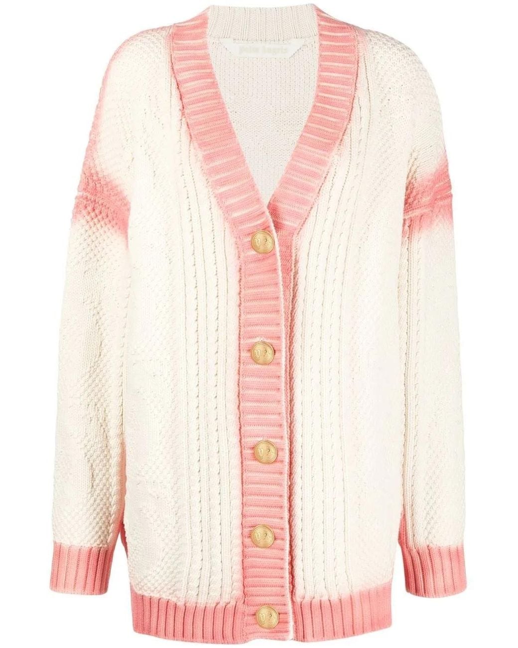 Palm Angels Pink Spray Paint-Effect Logo-Print Cardigan