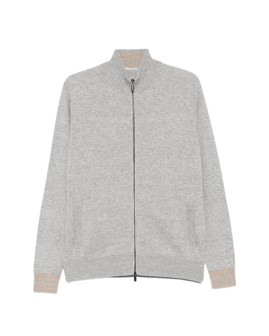 Cesare Attolini Gray Zip-Up Knitted Cardigan for men