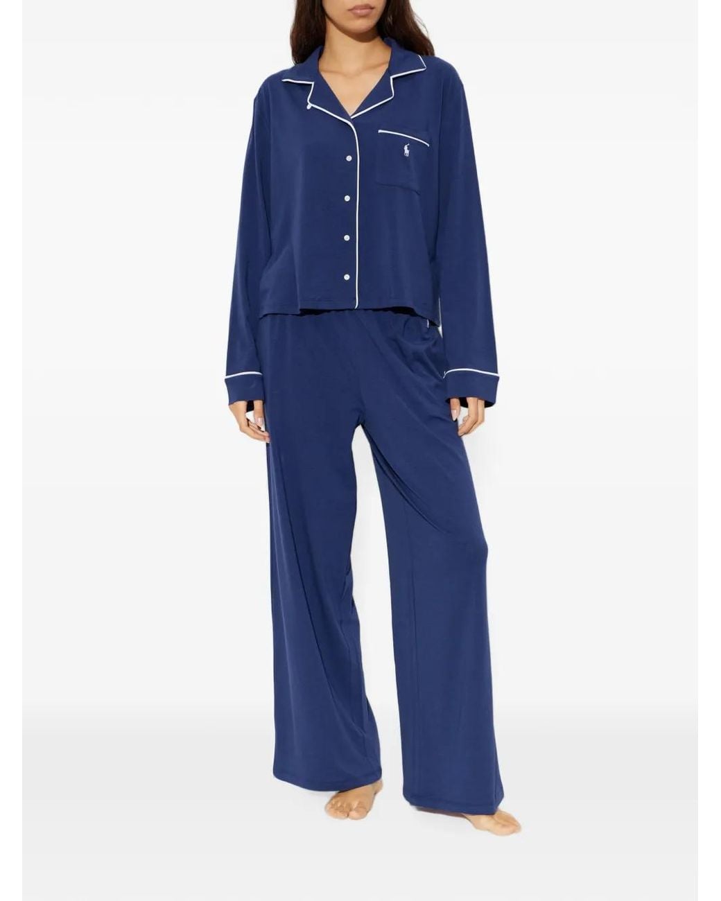 Polo Ralph Lauren Blue Logo-Embroidered Contrast-Trim Pajama