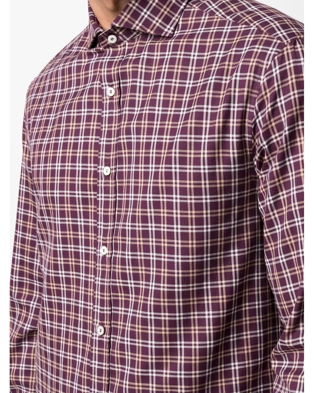 Brunello Cucinelli Red Checked Cotton Shirt for men