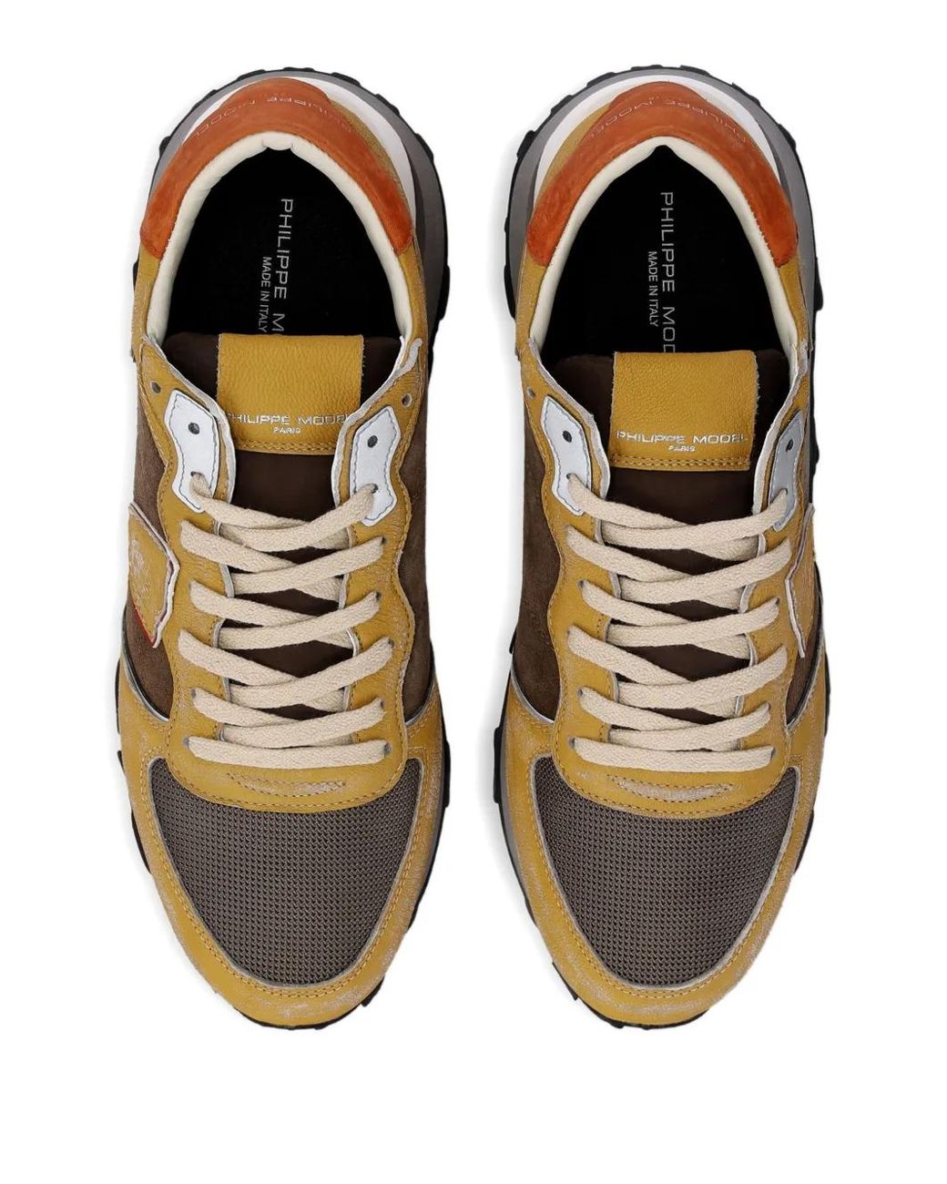 Philippe Model Brown Colour-Blocked Running Sneakers for men