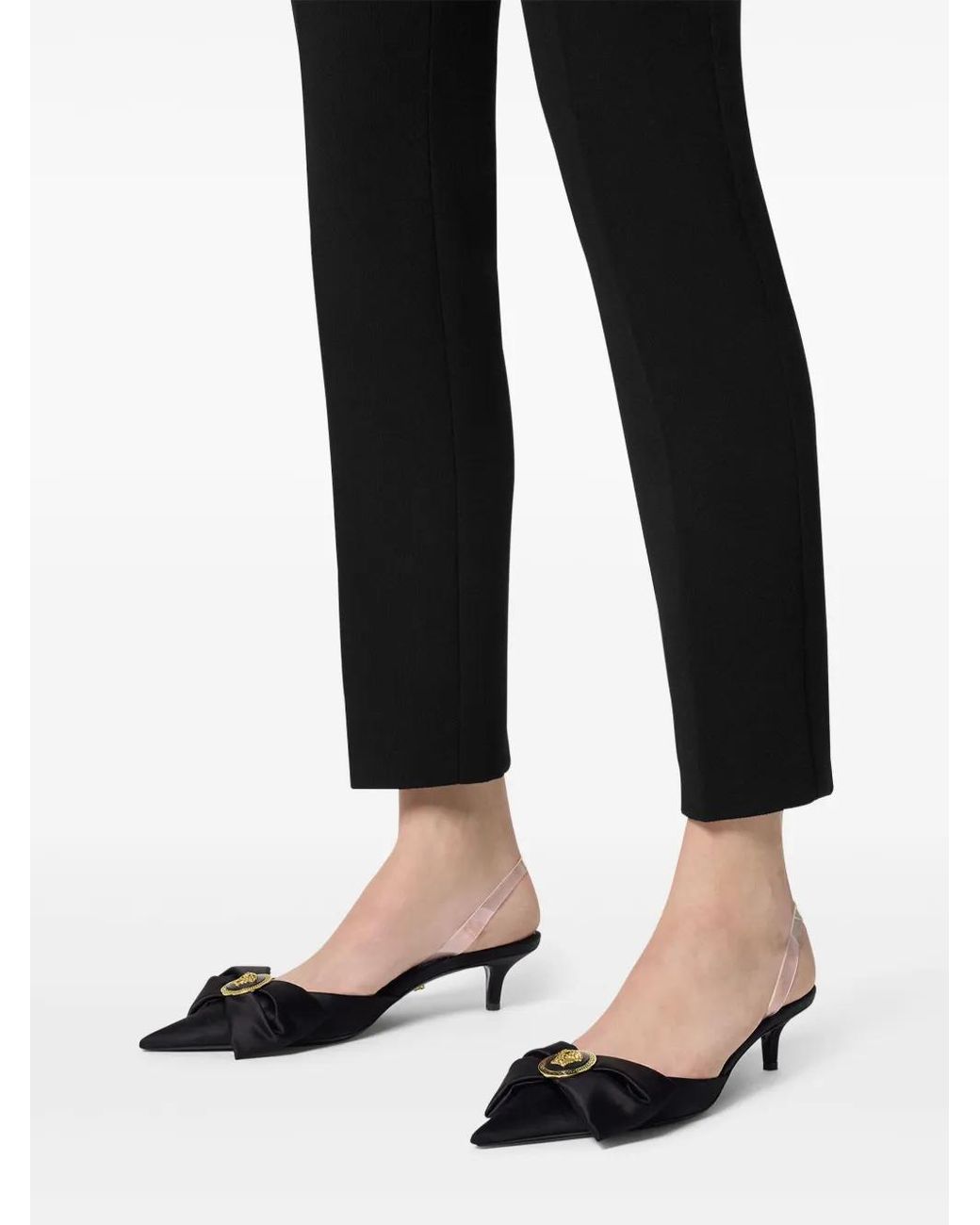 Versace Black Satin Slingback Pumps