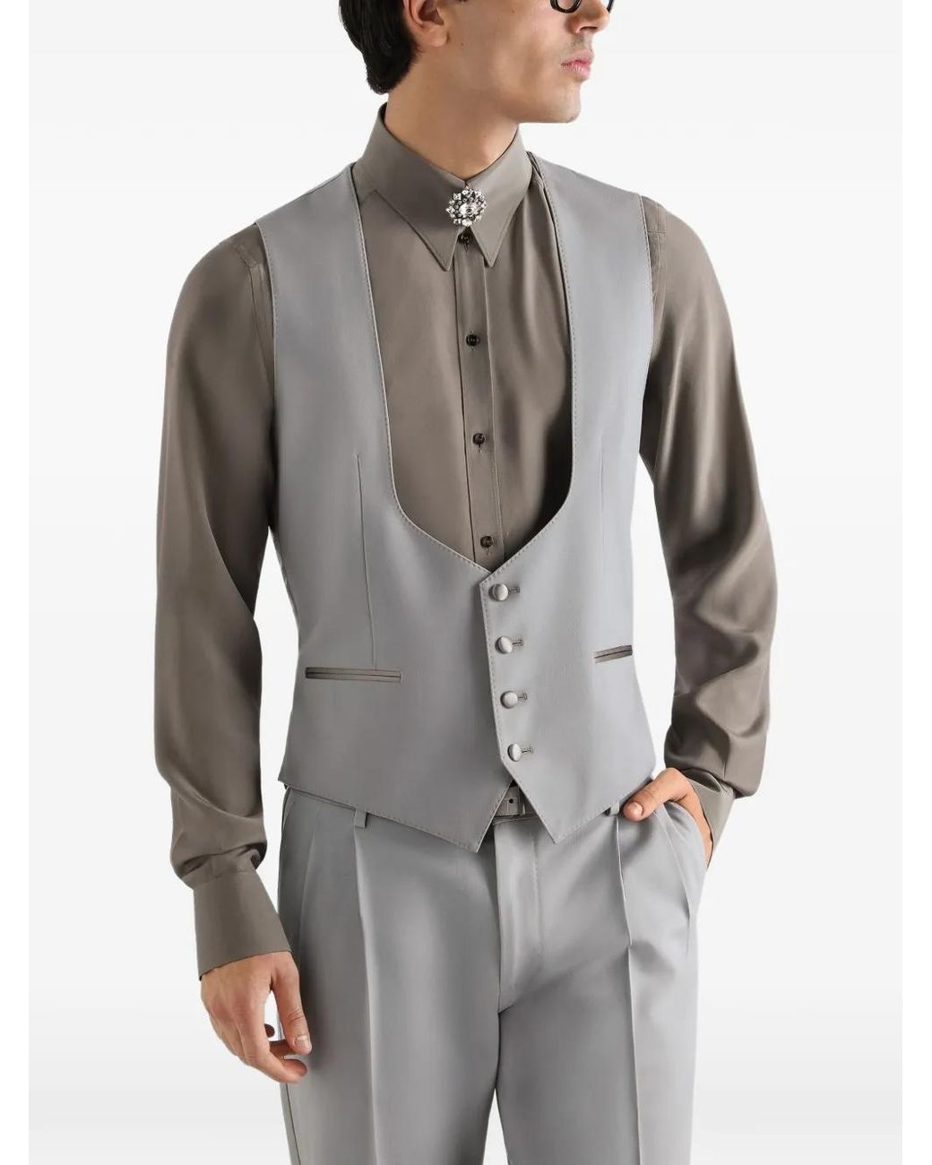 Dolce & Gabbana Gray Micro-Rib Tuxedo Vest for men