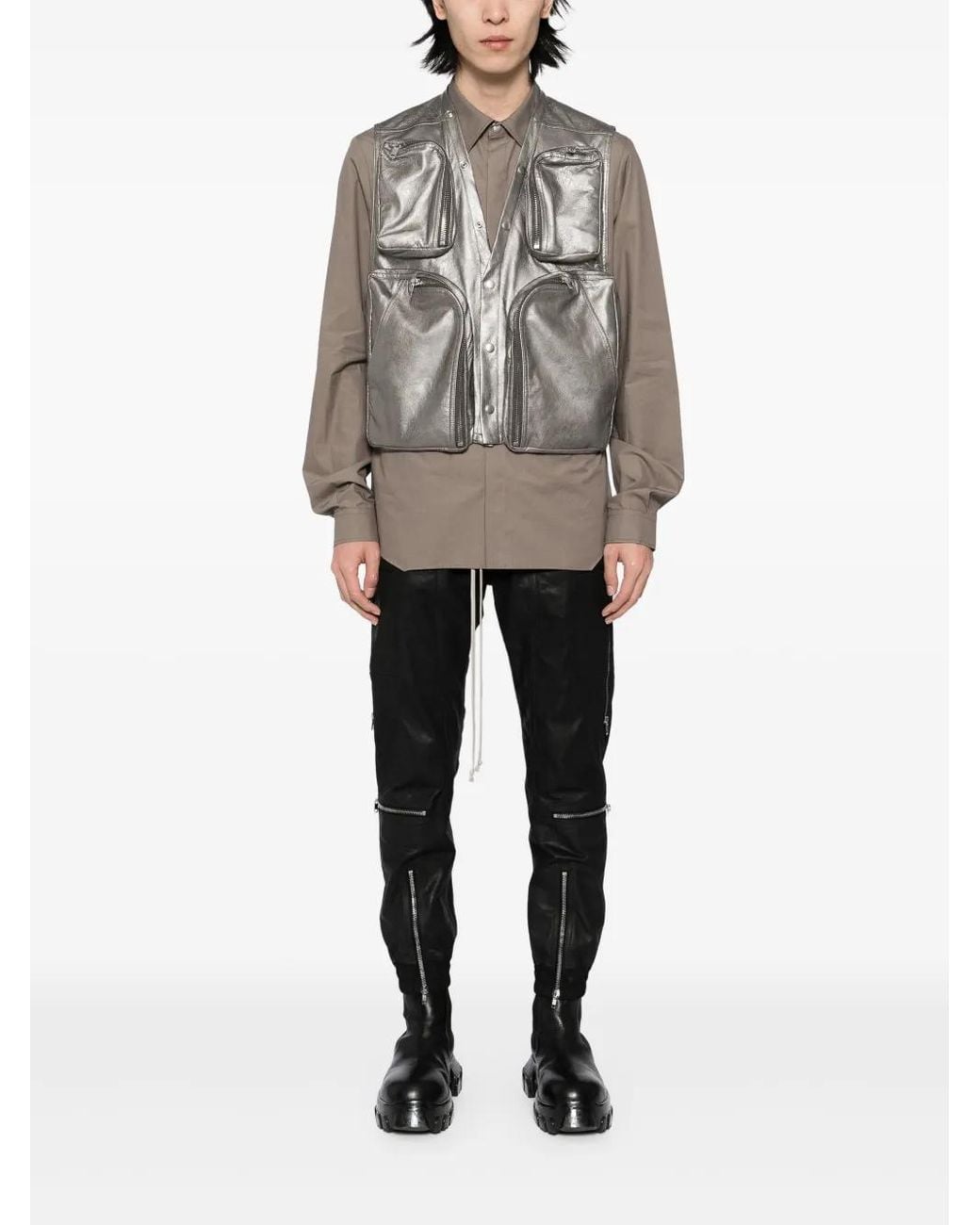 Rick Owens Gray Cargo Vest Jacket for men