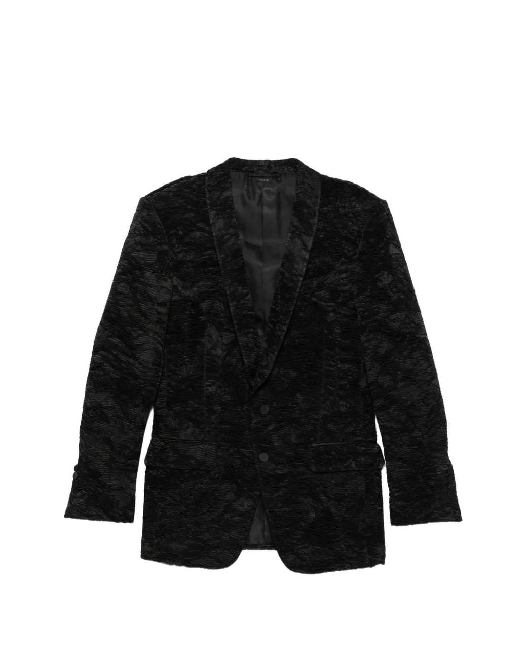 Tom Ford Black Plissé-Textured Silk-Blend Blazer for men