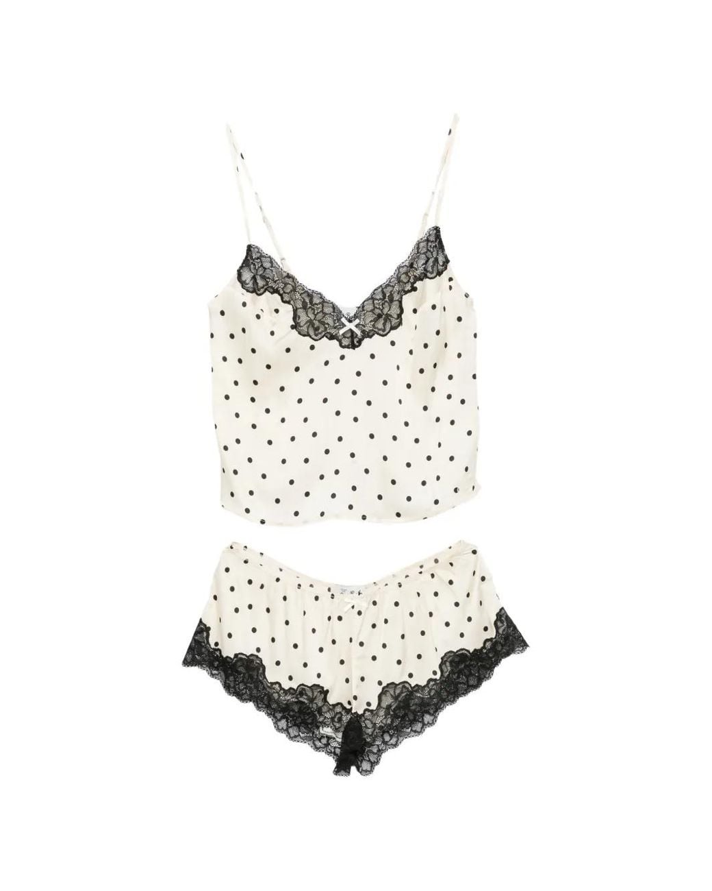 Mc2 Saint Barth White Pilar Polka-Dot Lace-Trim Pajama Set
