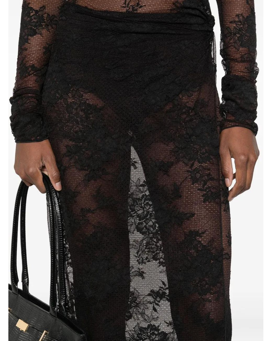 ANDAMANE Black Lace Long-Sleeve Dress