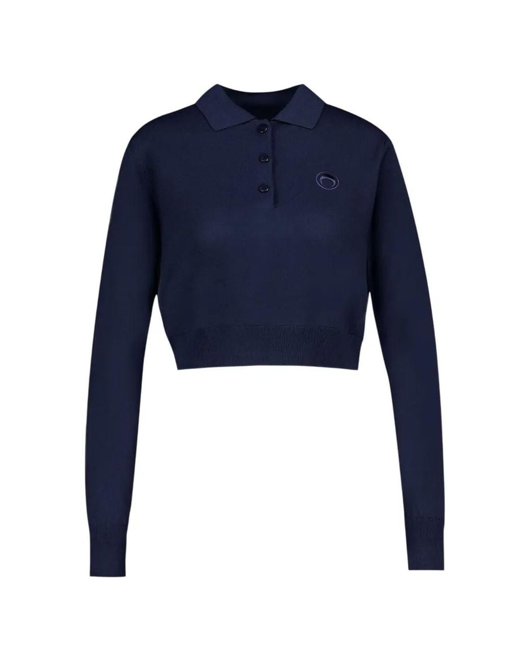 MARINE SERRE Blue Merinos Knit Long-Sleeves Polo Shirt