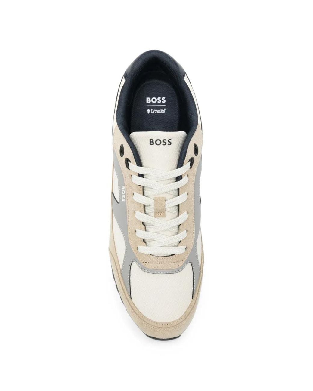 Boss White Panelled Lace-Up Sneakers for men