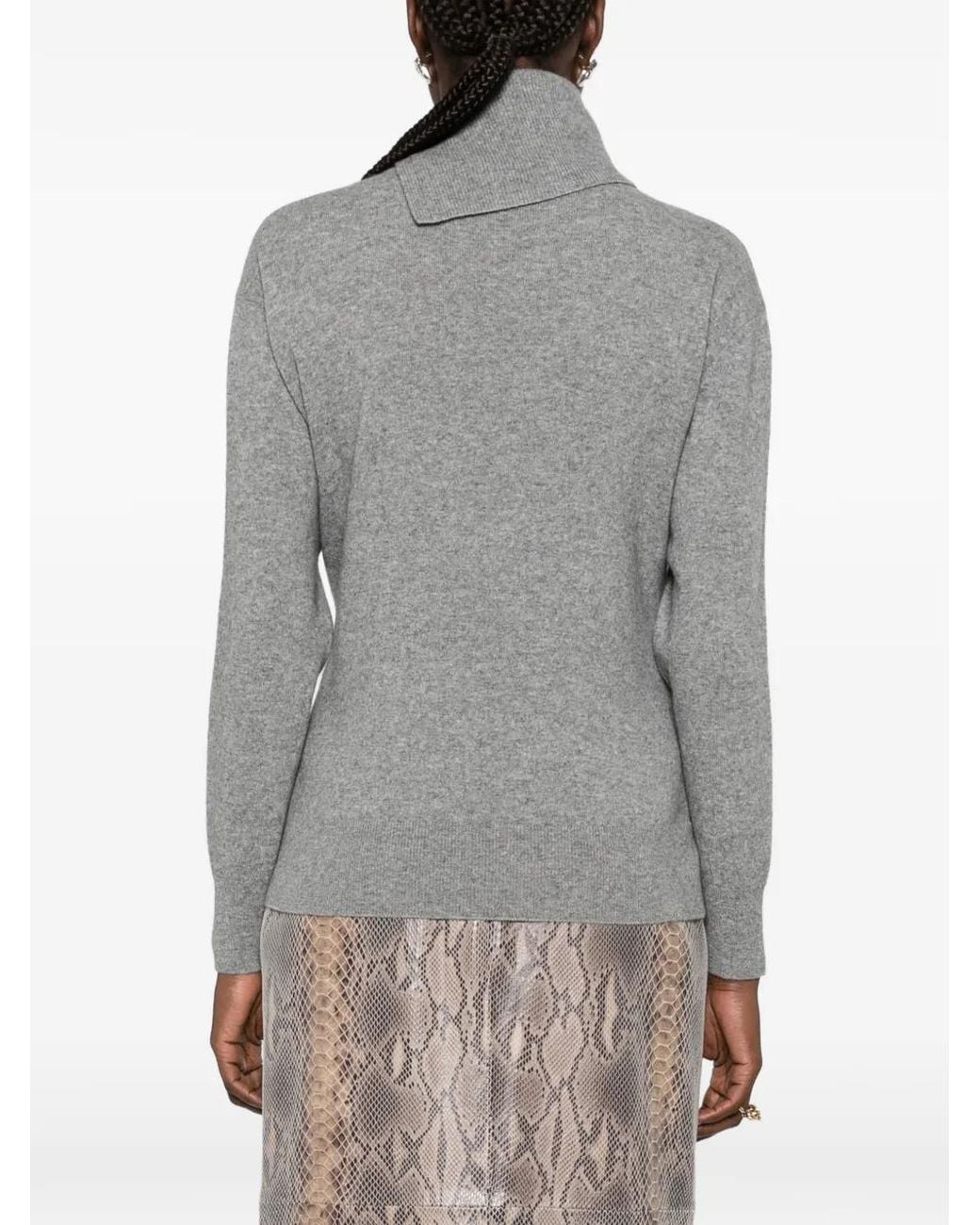 Lanvin Gray Knotted-Sleeve Button-Neck Sweater