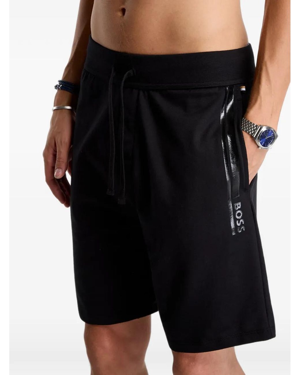 HUGO Black Logo-Print Loungewear Shorts for men