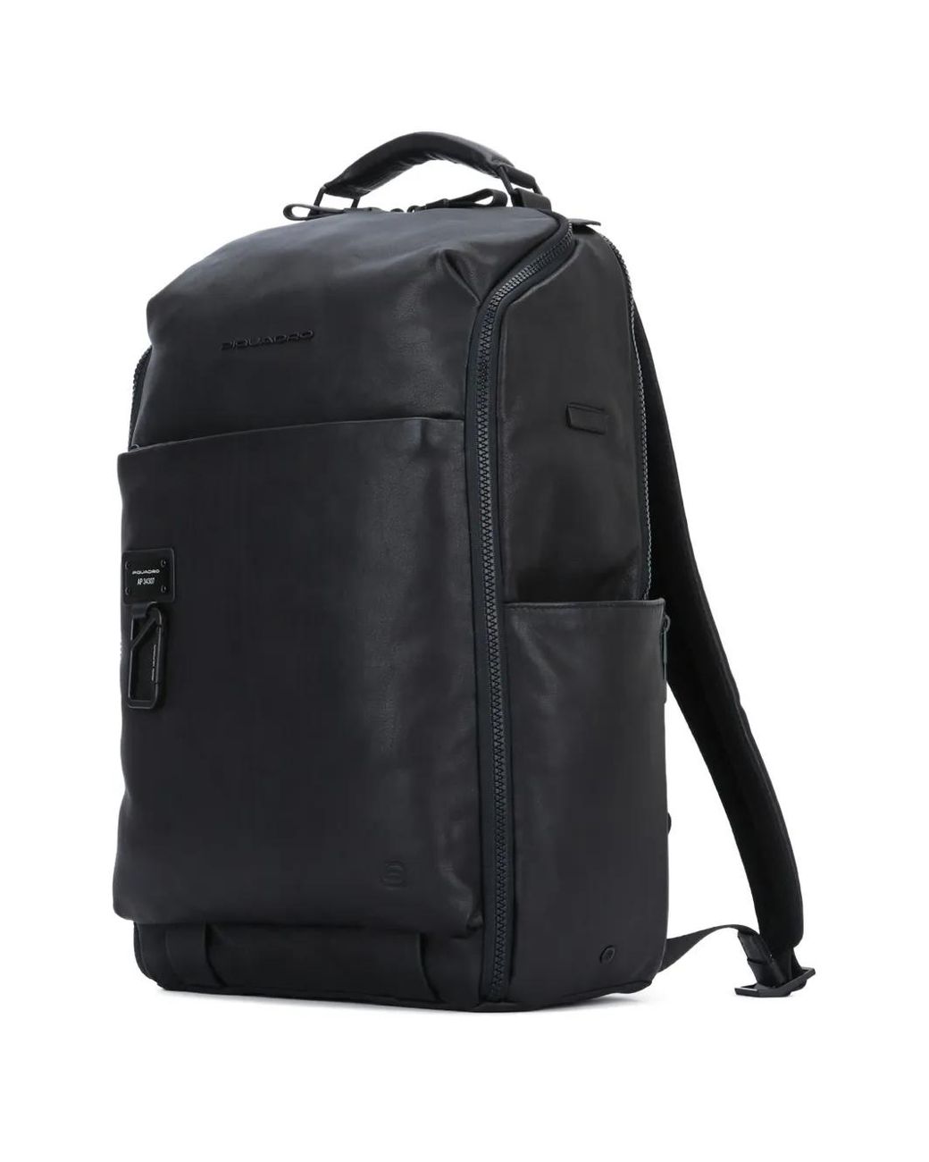 Piquadro Black Logo-Embossed Leather Backpack