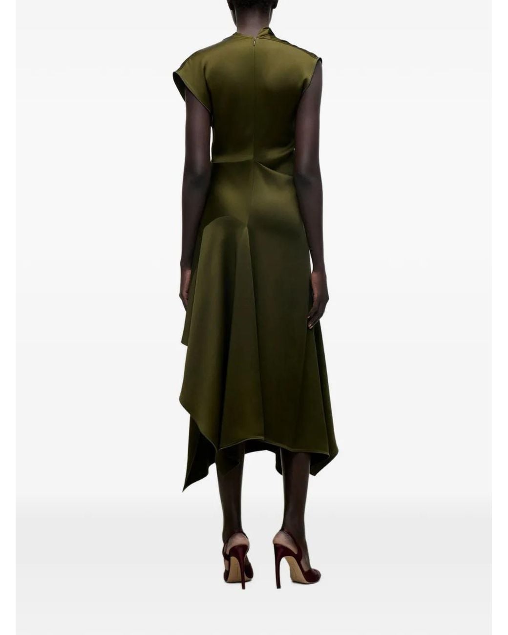 Victoria Beckham Green Draped Satin Midi Dress