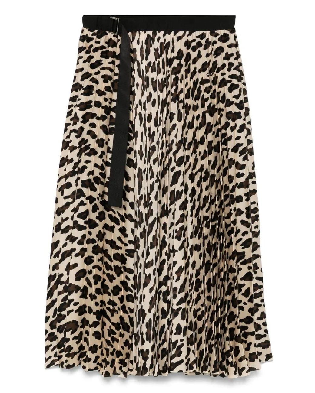 Sacai Black Leopard Print Midi Skirt