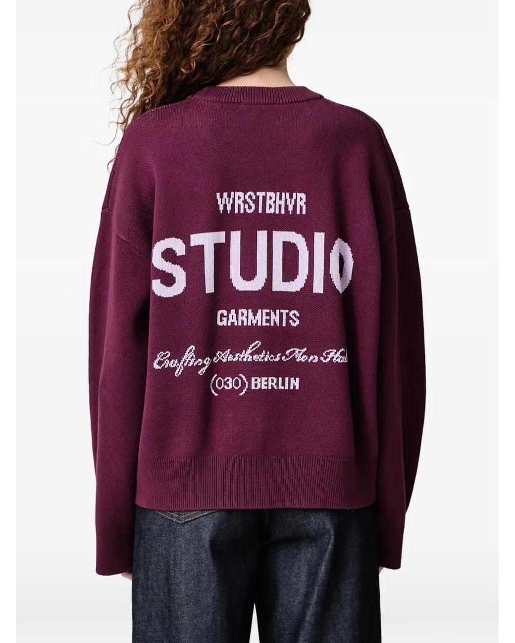 WRSTBHVR Purple Garm Logo-Intarsia Crew-Neck Sweater