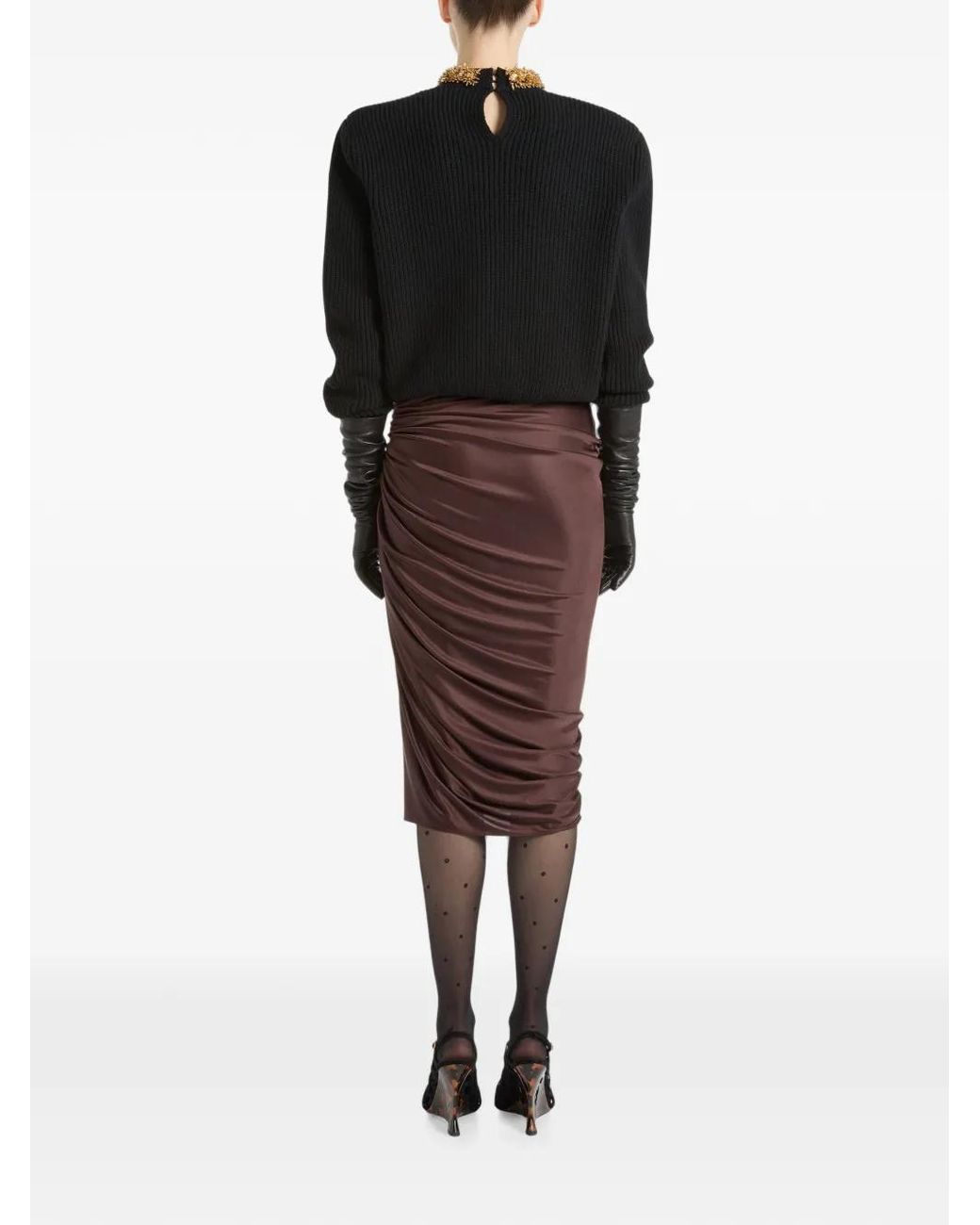 Balmain Red Flowing Jersey Midi Skirt With Slit