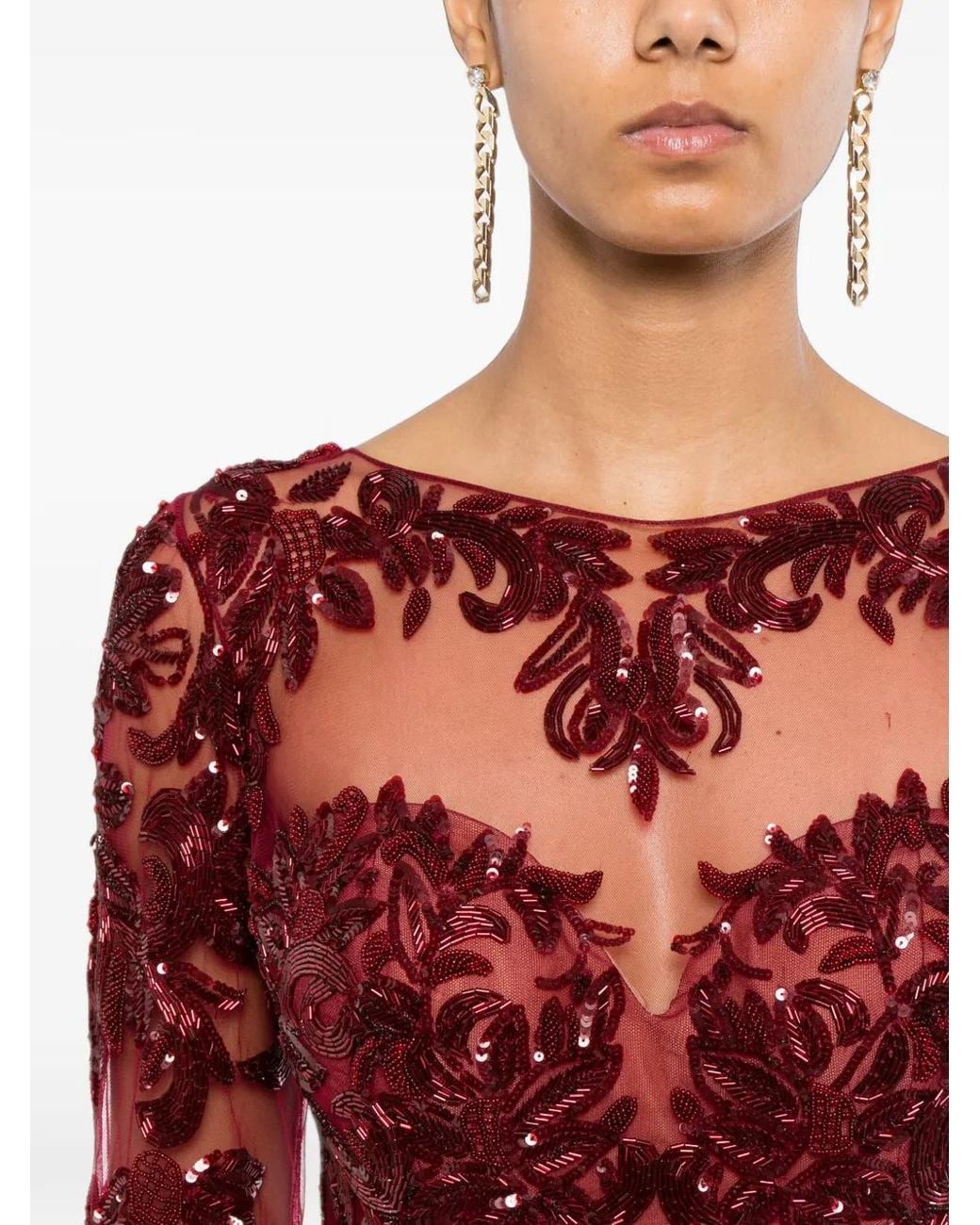 Zuhair Murad Red Beaded Lace Fishtail Gown