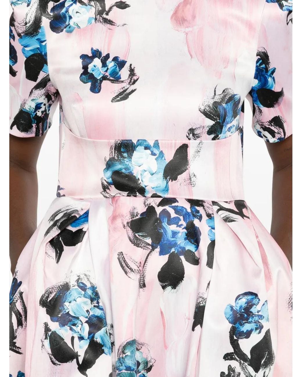 Stine Goya White Floral-Print Pleated Midi Dress
