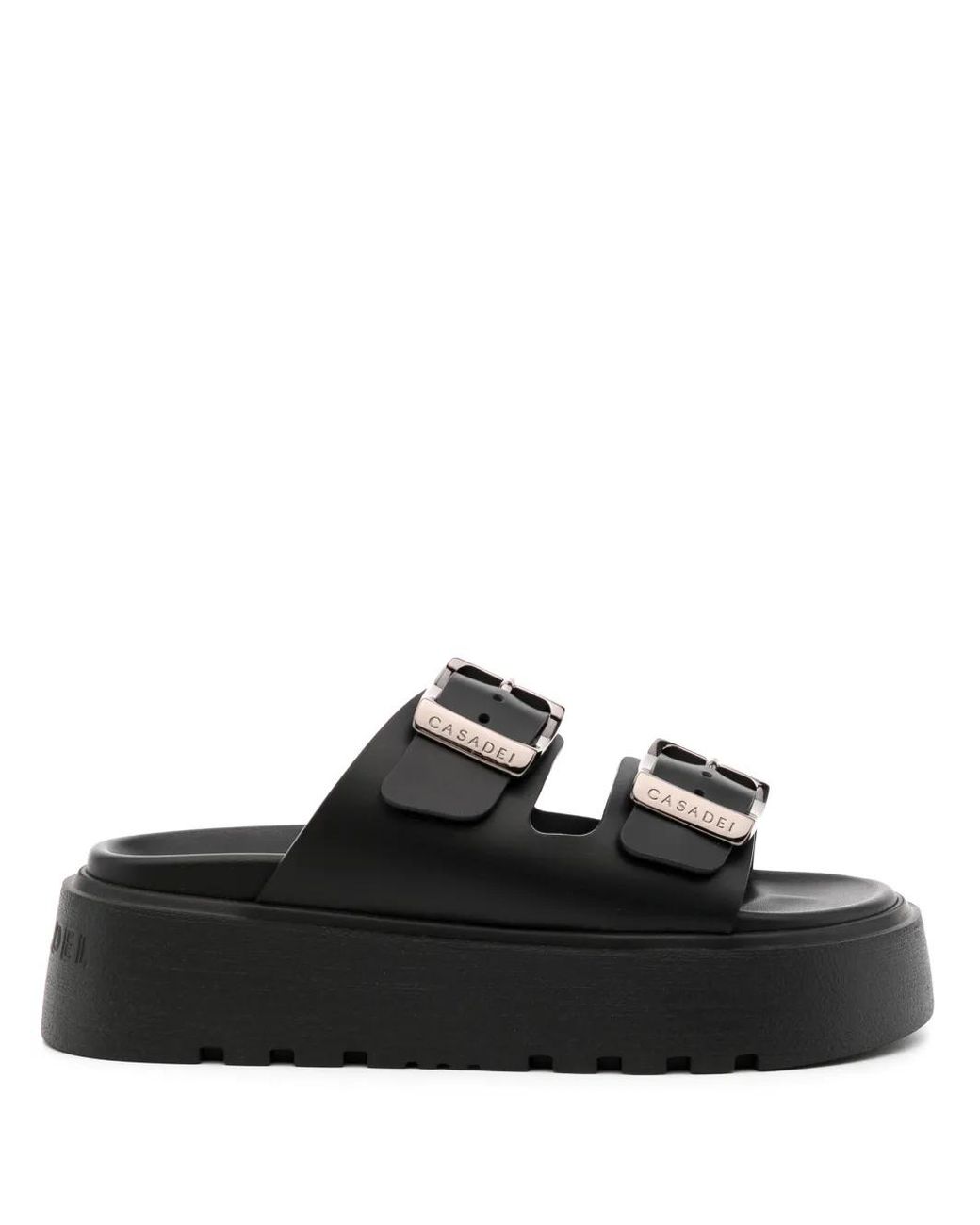 Casadei Black Florence Double-Strap Chunky-Sole Sandals