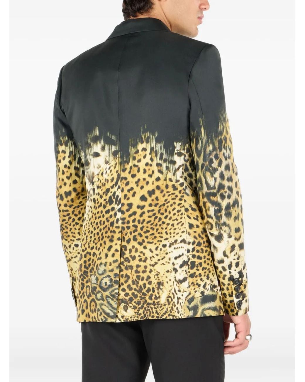 Roberto Cavalli Black Leopard-Print Blazer for men
