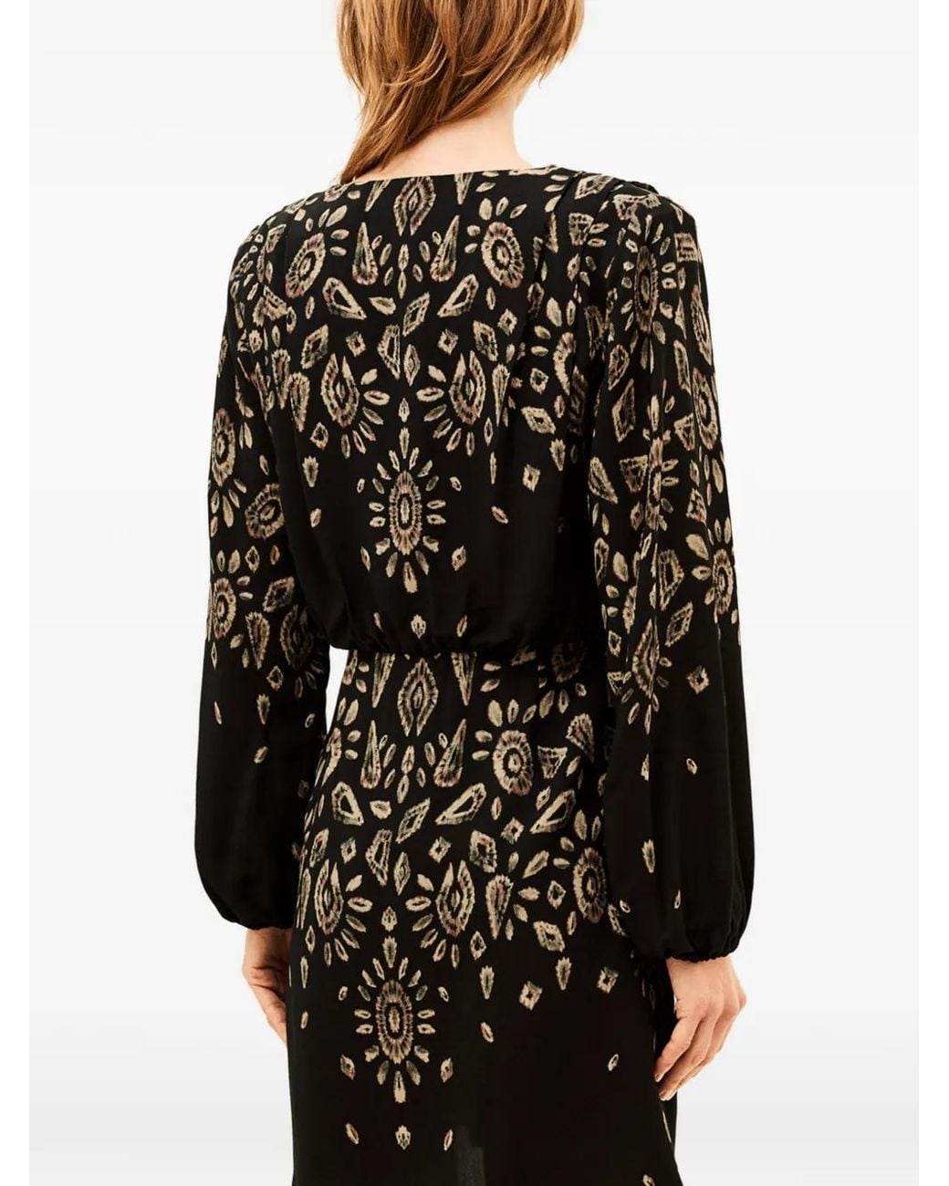 Ba&sh Black Beona Abstract-Print Draped Long-Sleeved Mini Dress